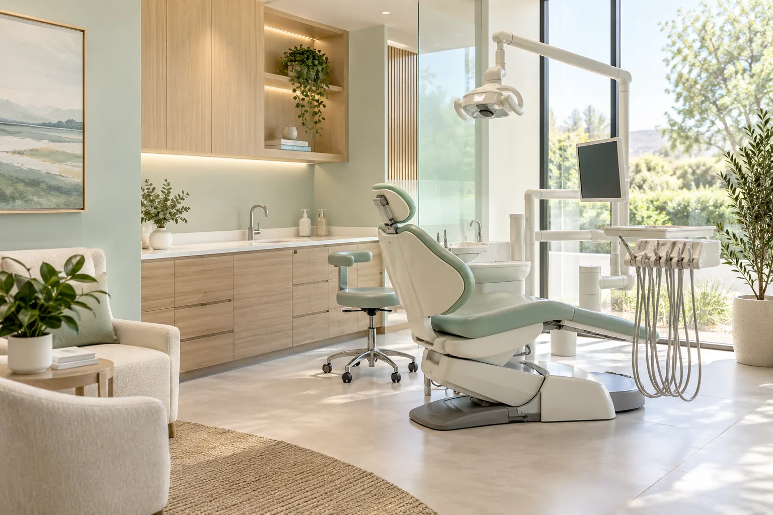 A bright dental reception with a welcoming waiting area